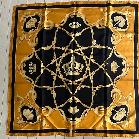 Hermes Gold and Black Scarf - Picture 1 of 3
